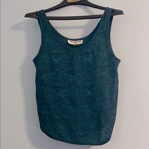 Whimsical Dark Teal Floral Tank Top M